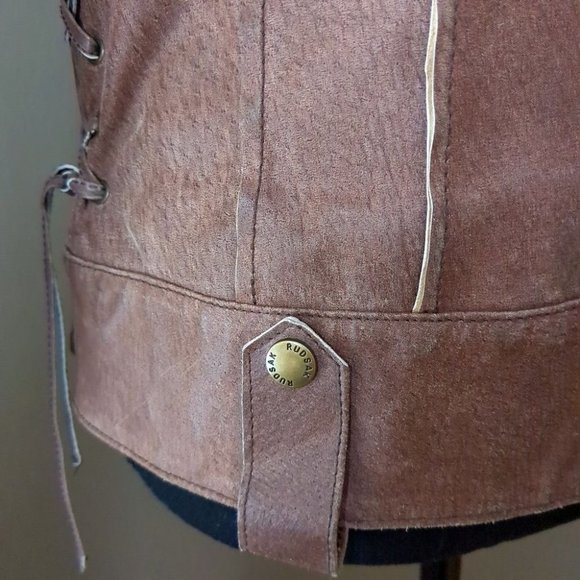 Rudsak 100% Nubuck Leather Biker Moto Jacket Braided Detail Chestnut Brown - Picture 6 of 16